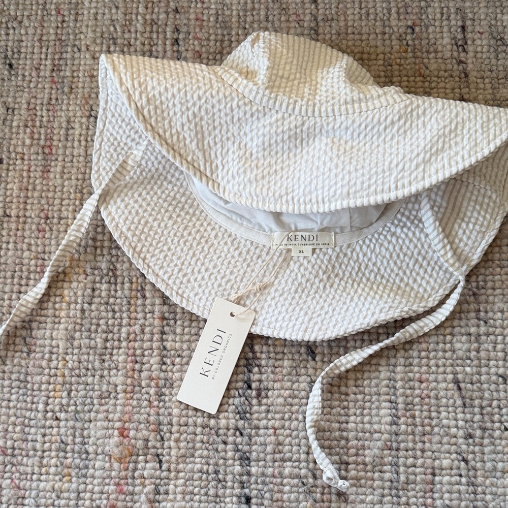 Colored Organics Kendi White and cream  Seersucker Sun Hat